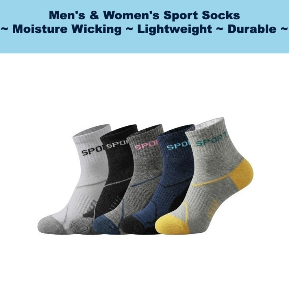 Unisex Lightweight Athletic Sport Socks LARGE Cotton Blend Retro 5 Pairs OS‎ NEW